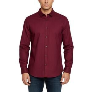 Artefact Burgundy Long Sleeve Button Up Shirt Men Slim Fit NWT Size Large